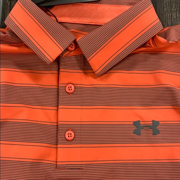 NWT Under Armour Striped Golf Polo- orange/gry - Picture 6 of 6